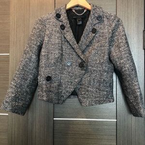 Marc Jacobs Gray Tweed Cropped Blazer Silk Blend